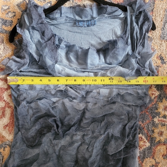 Made In Italy Silk Asymetrical Layered‎ Top One Size Washed Denim - Picture 9 of 9